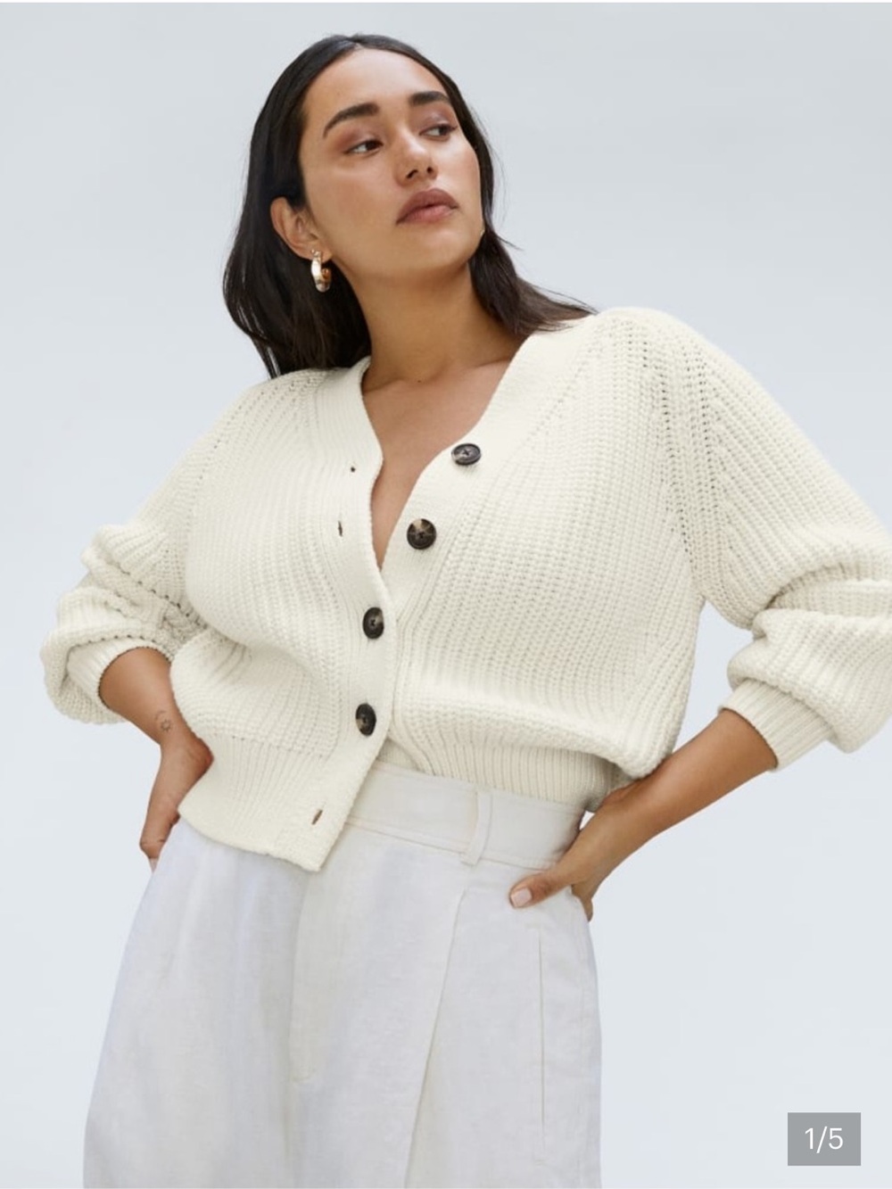 Everlane Cream Chunky Cotton Button Front Cardigan